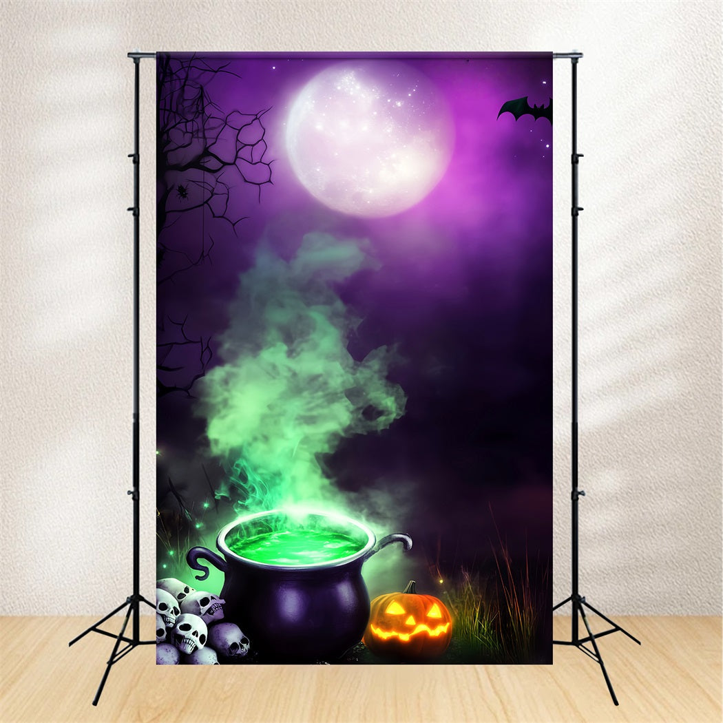 Haunted Forest Backdrop Witch Cauldron Green Smoke Moon Halloween Backdrop Ideas UK LXX59-132