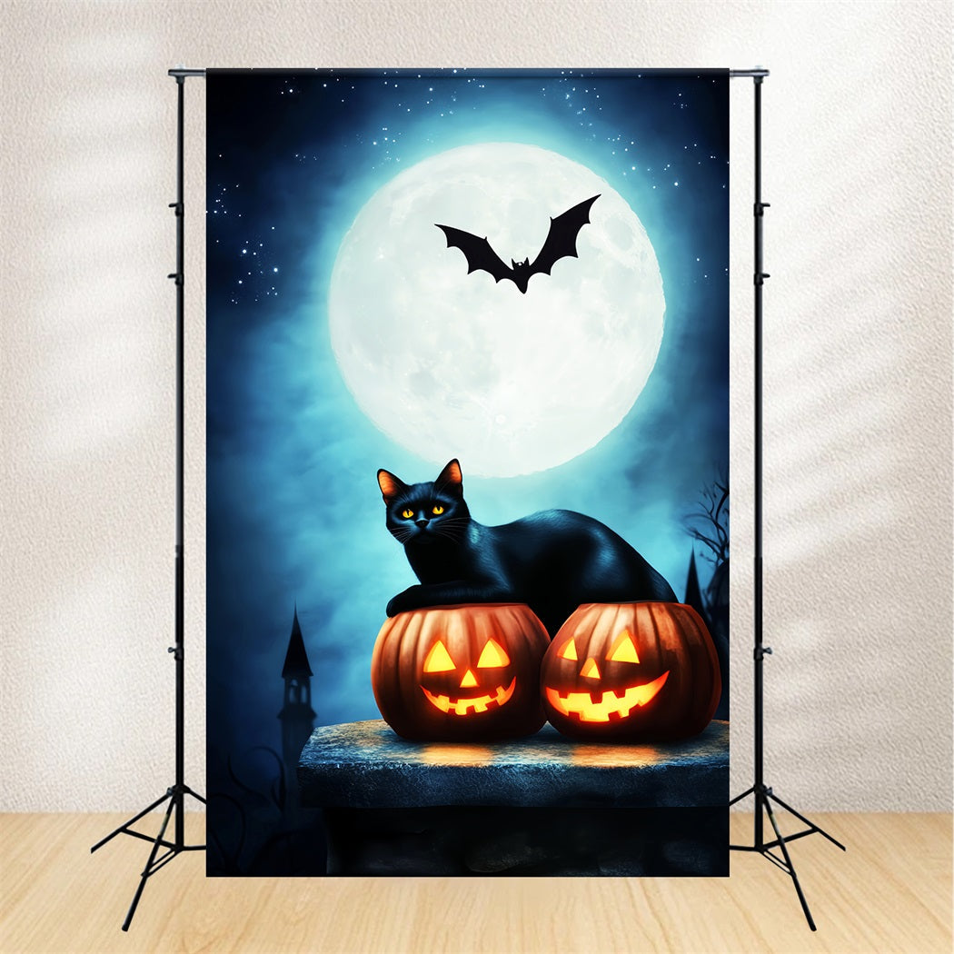 Haunted Forest Backdrop Black Cat Pumpkins Full Moon Halloween Moon Backdrop UK LXX59-134