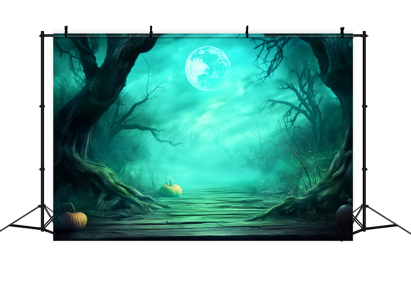Haunted Forest Backdrop Foggy Forest Path Pumpkins Halloween Photo Backdrop Ideas UK LXX59-137