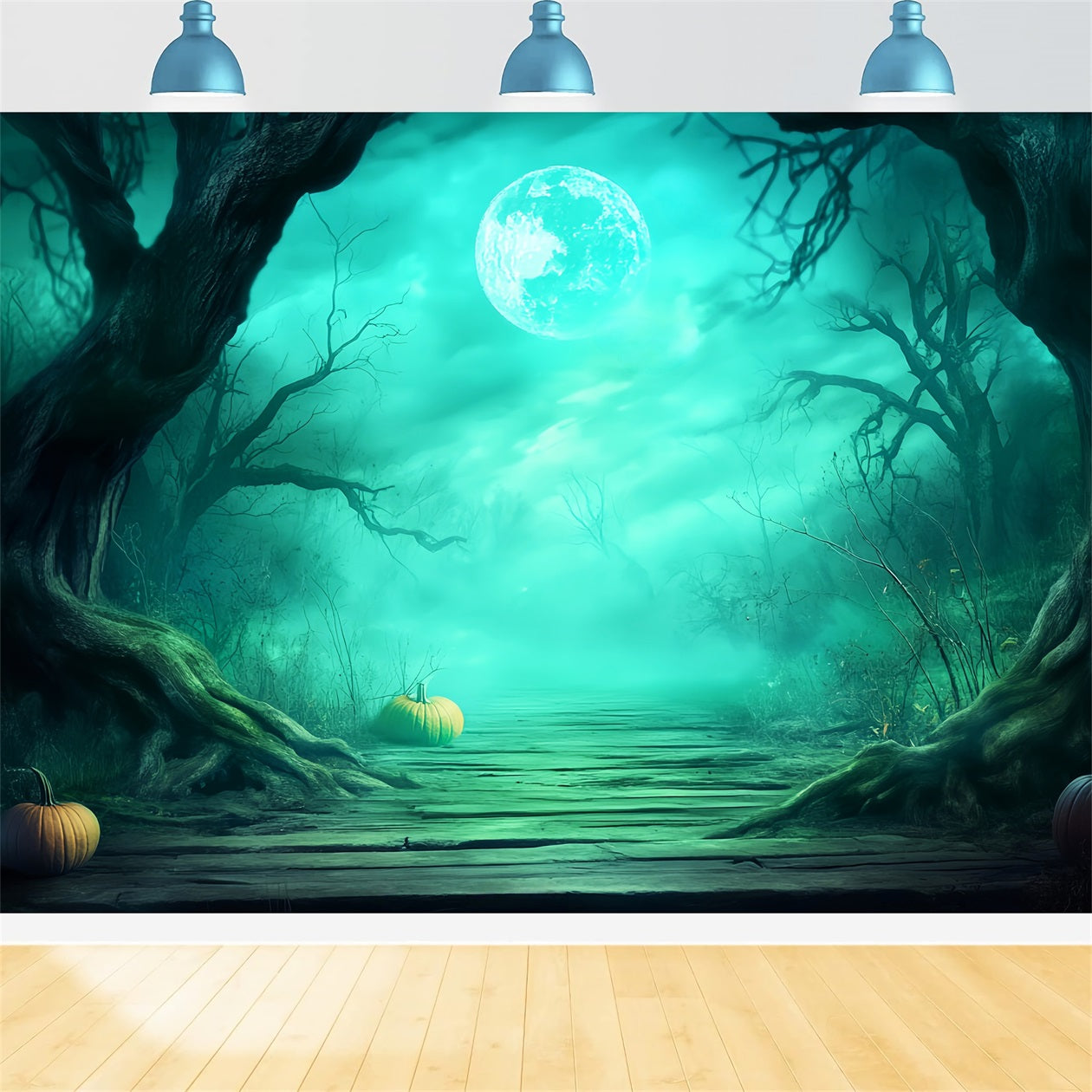 Haunted Forest Backdrop Foggy Forest Path Pumpkins Halloween Photo Backdrop Ideas UK LXX59-137