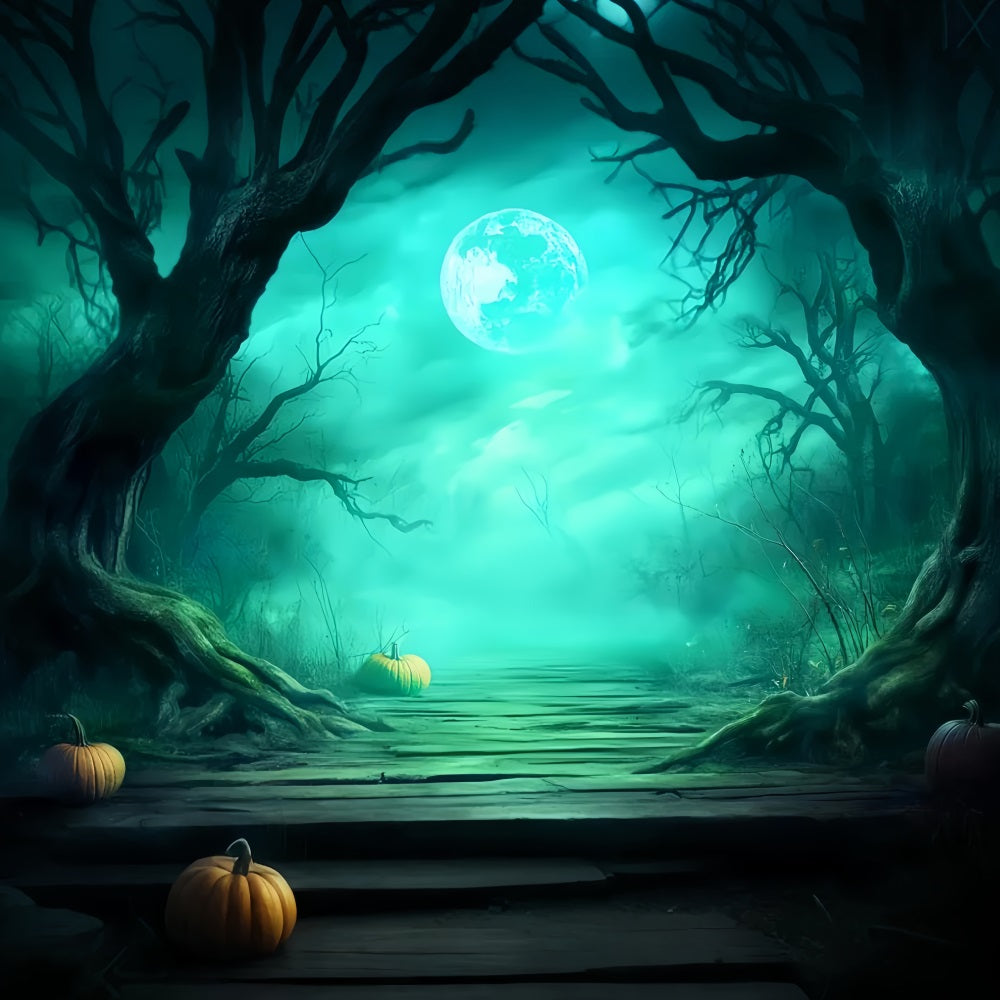 Haunted Forest Backdrop Foggy Forest Path Pumpkins Halloween Photo Backdrop Ideas UK LXX59-137