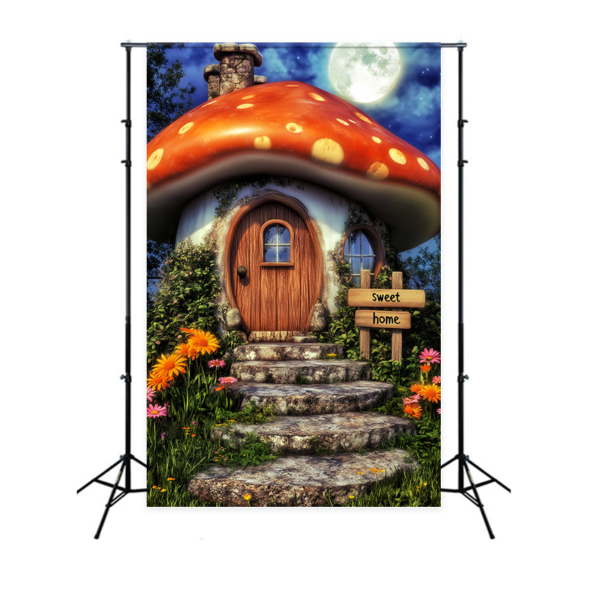 Haunted Forest Backdrop Whimsical Mushroom House Moon Halloween Backdrop UK LXX59-139
