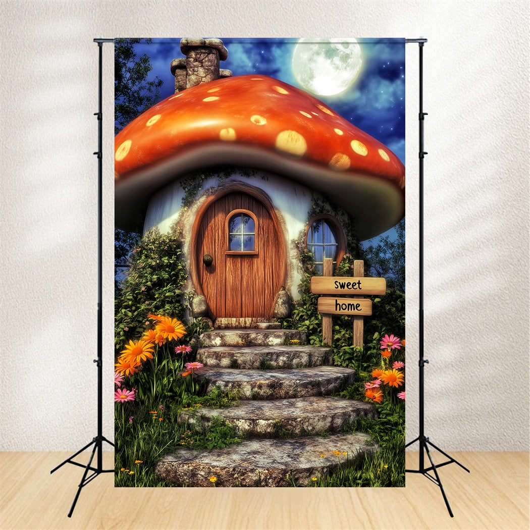 Haunted Forest Backdrop Whimsical Mushroom House Moon Halloween Backdrop UK LXX59-139