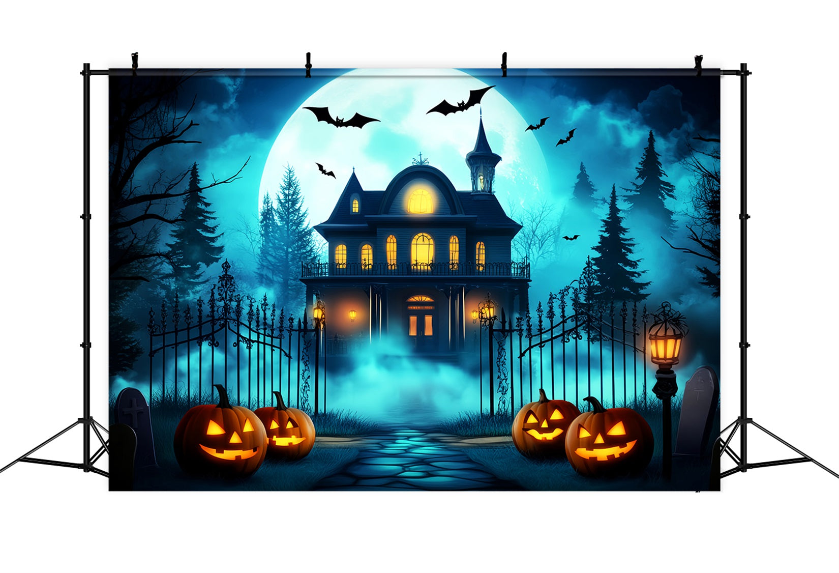 Halloween Color Backdrop Glowing Pumpkin Lanterns Gate Halloween Photo Backdrops UK LXX59-144