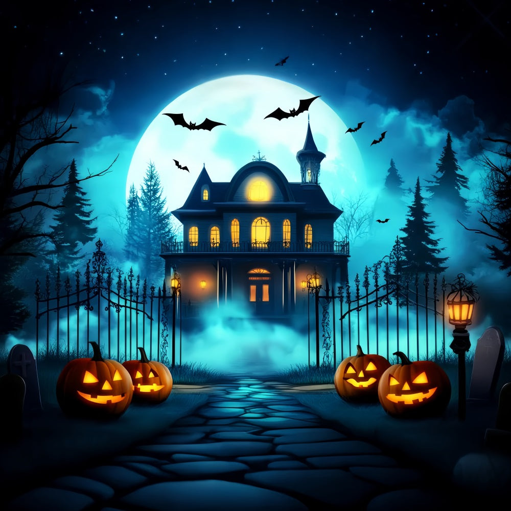 Halloween Color Backdrop Glowing Pumpkin Lanterns Gate Halloween Photo Backdrops UK LXX59-144