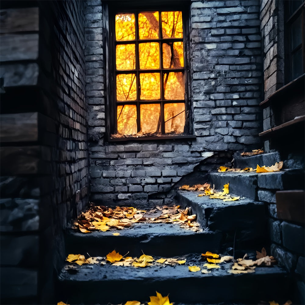 Halloween Color Backdrop Rustic Window Autumn Leaves Halloween Backdrop UK LXX59-146