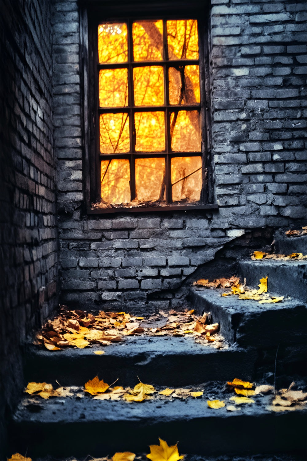 Halloween Color Backdrop Rustic Window Autumn Leaves Halloween Backdrop UK LXX59-146