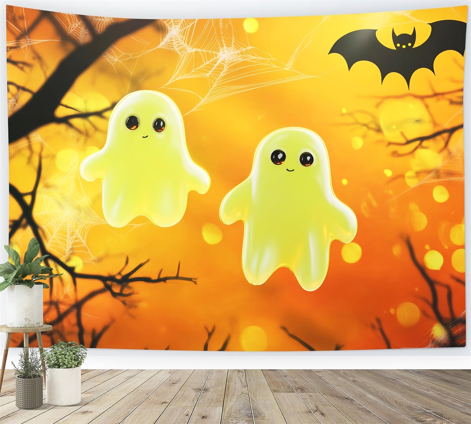 Halloween Color Backdrop Cute Glowing Ghosts Illustration Halloween Photo Backdrops UK LXX59-150