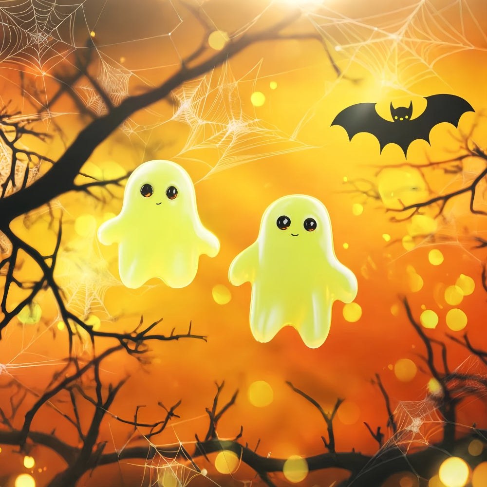 Halloween Color Backdrop Cute Glowing Ghosts Illustration Halloween Photo Backdrops UK LXX59-150