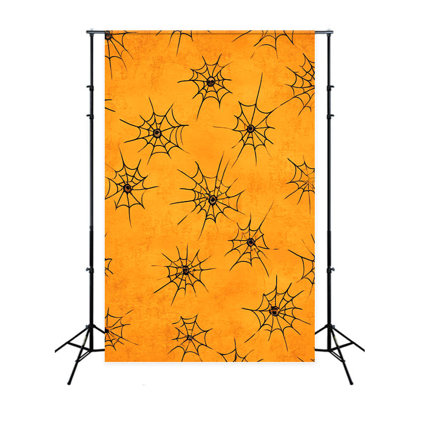 Color Backdrop Orange Background Spiderweb Pattern Halloween Photo Booth Backdrop UK LXX59-151