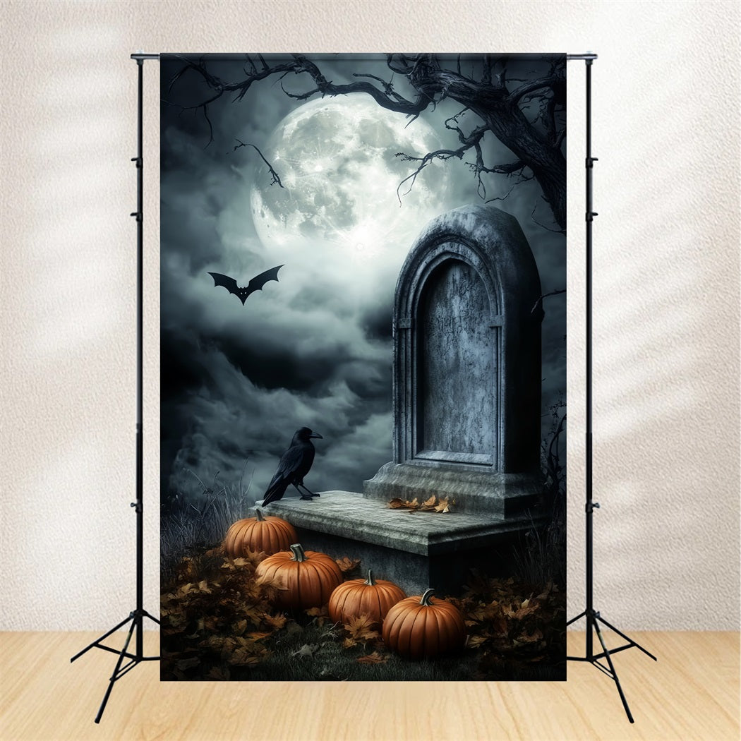 Graveyard Backdrop Moonlit Grave Pumpkins Crow Halloween Backdrops UK LXX59-156