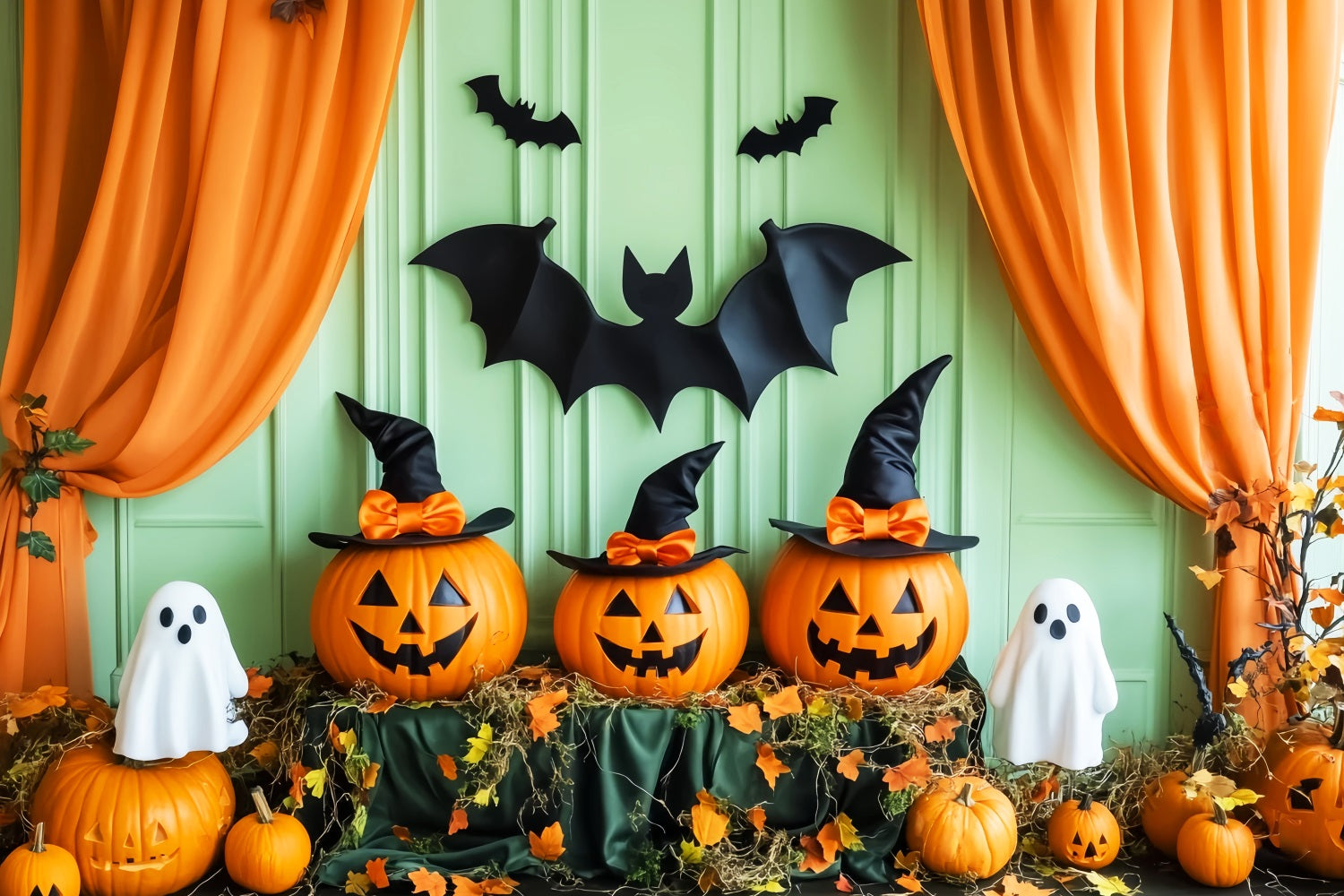 Halloween Graveyard Backdrop Pumpkin Ghost Witch Bats Halloween Backdrop Ideas UK LXX59-158