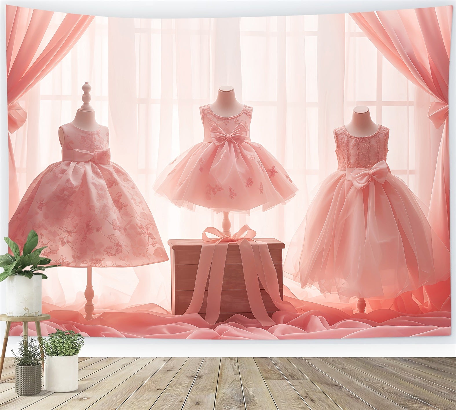 Dance Studio Backdrop Elegant Pink Gowns Window Display Dance Backdrops UK LXX59-16