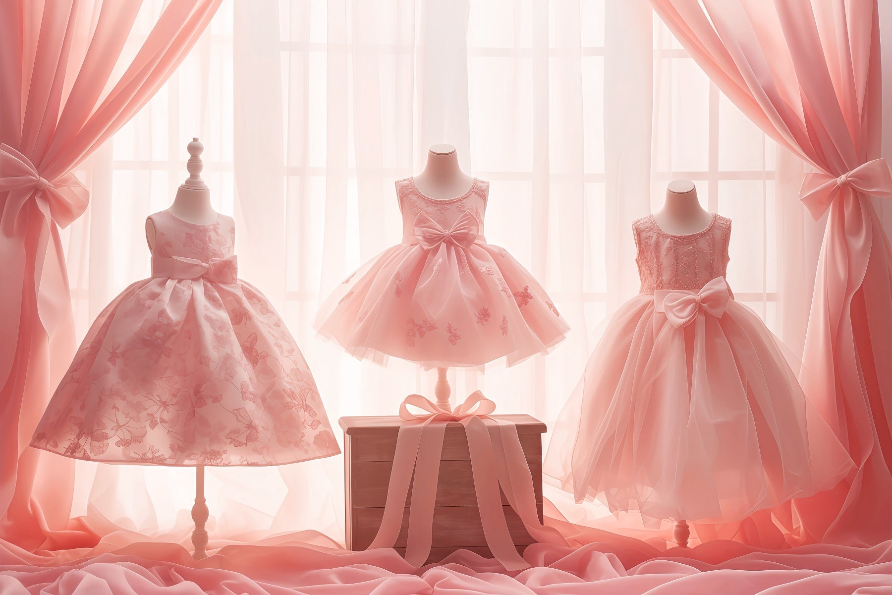Dance Studio Backdrop Elegant Pink Gowns Window Display Dance Backdrops UK LXX59-16