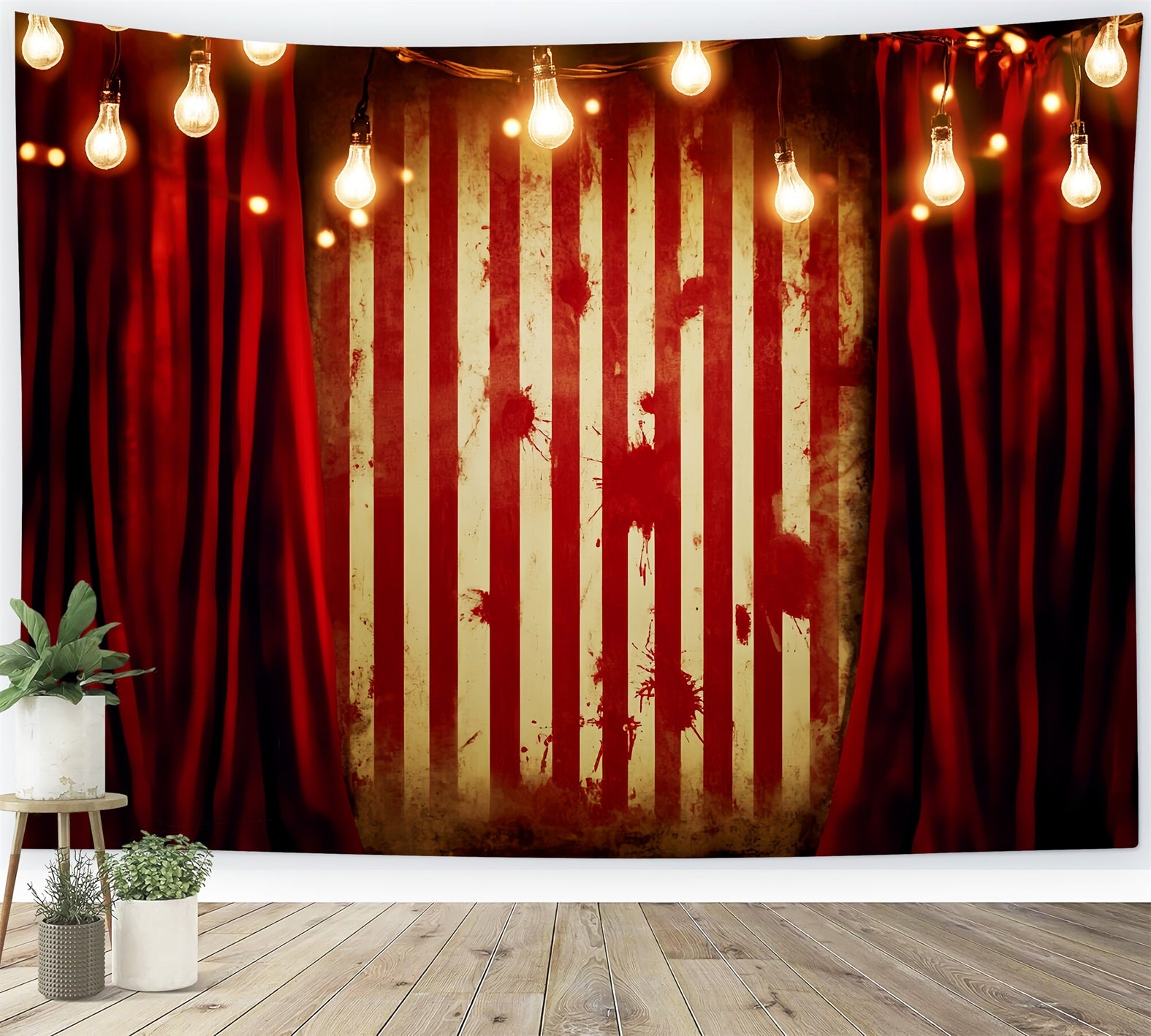 Graveyard Backdrop Blood Stained Circus Curtain Halloween Wall Backdrop UK LXX59-160