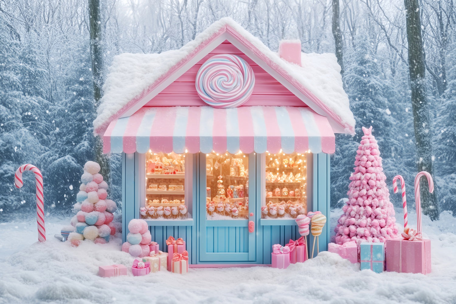 Candyland Backdrop Candy Shop Winter Wonderland Christmas Backdrop UK LXX59-162