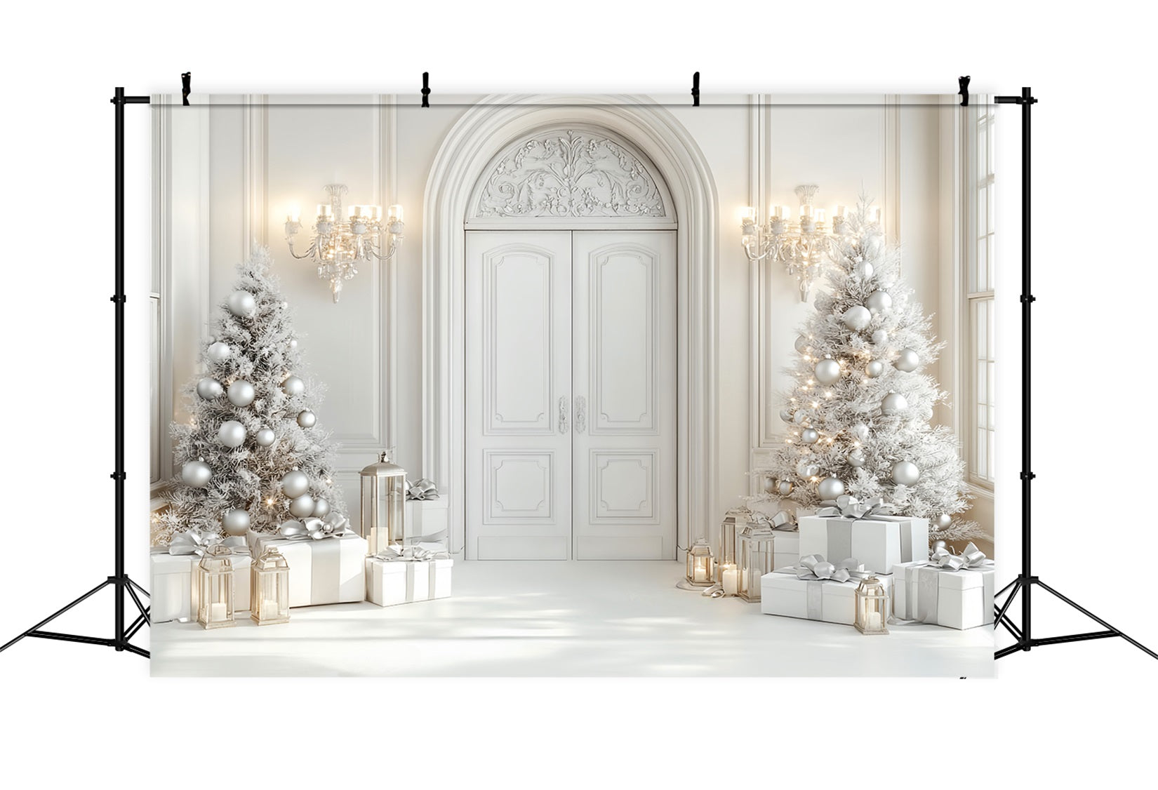 White Christmas Backdrop Elegant Door Christmas Trees White Christmas Backdrop UK LXX59-169