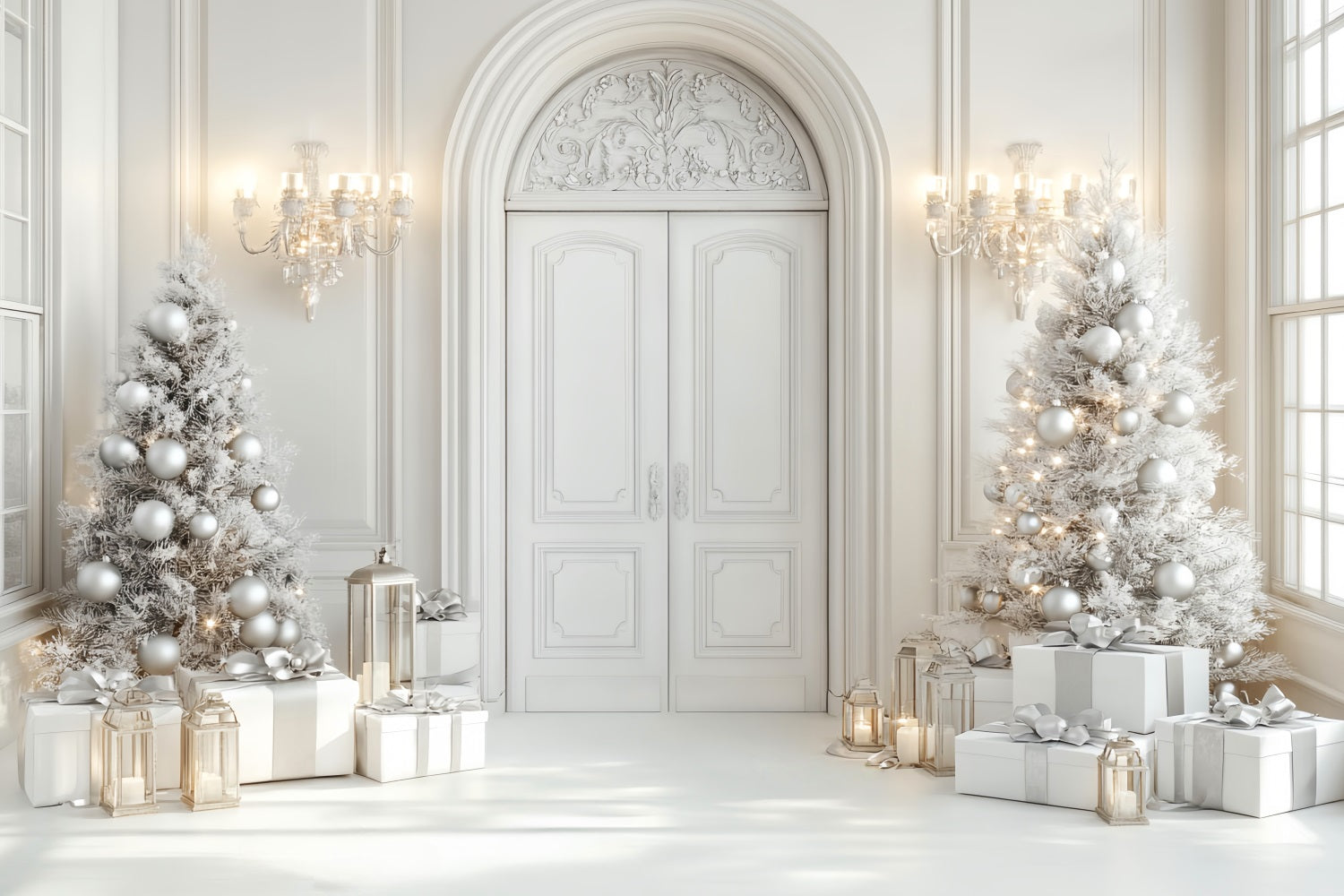 White Christmas Backdrop Elegant Door Christmas Trees White Christmas Backdrop UK LXX59-169