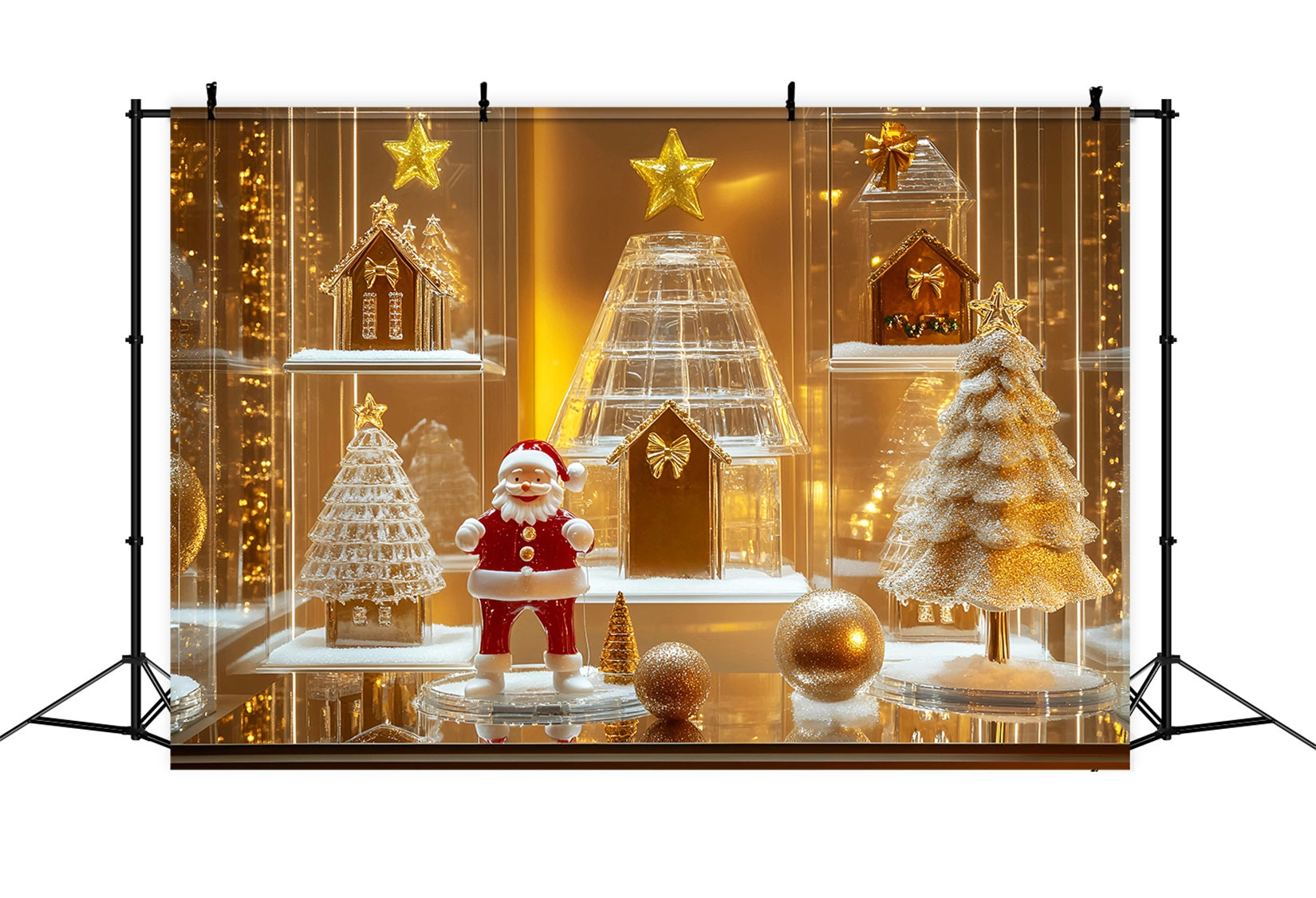Gingerbread House Backdrop Golden Santa Glass Display Christmas Backdrops Sale UK LXX59-176