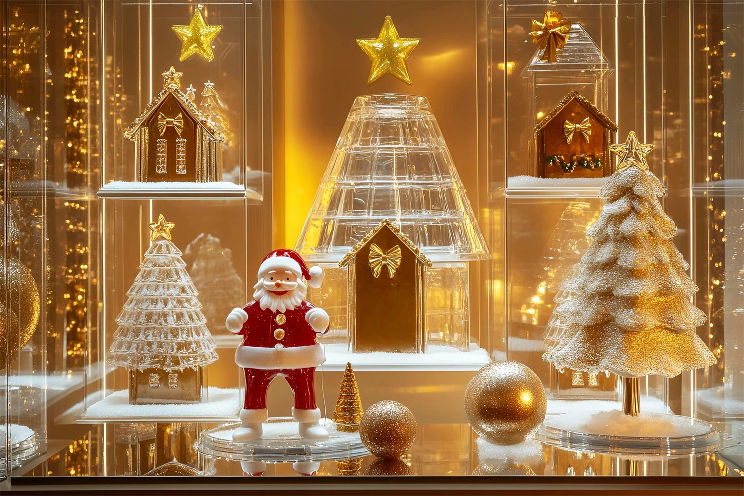 Gingerbread House Backdrop Golden Santa Glass Display Christmas Backdrops Sale UK LXX59-176