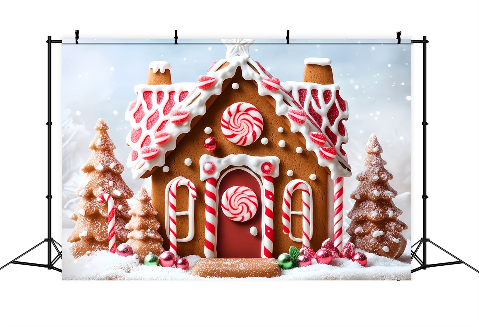 Gingerbread House Backdrop Snow Candy Peppermint Christmas Backdrop Ideas UK LXX59-178