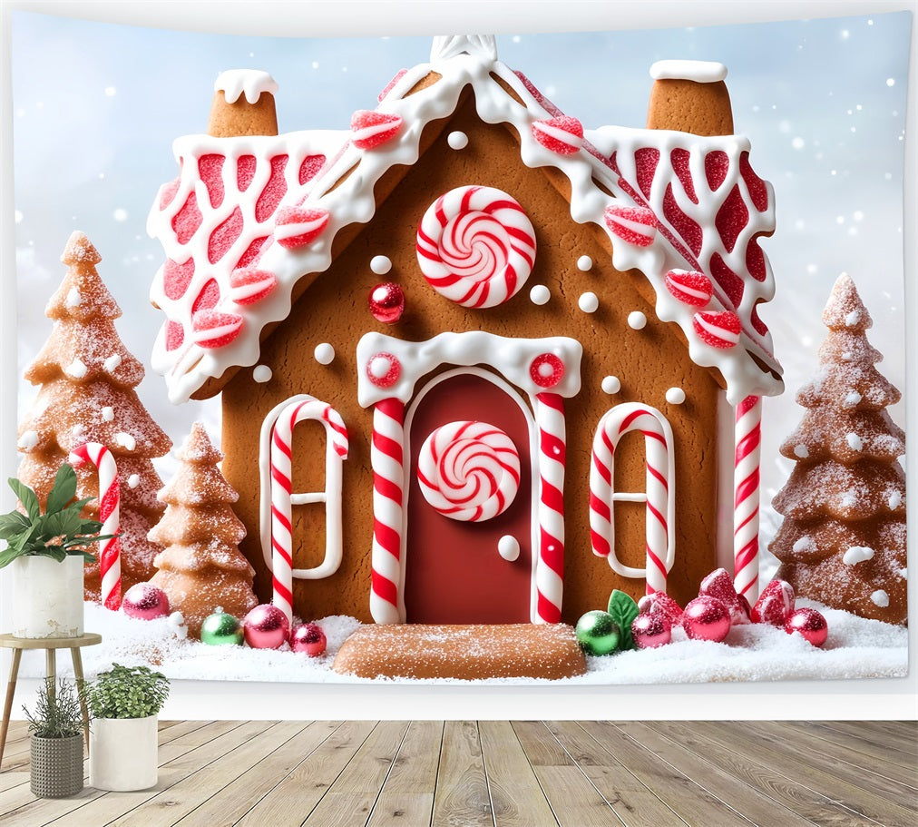 Gingerbread House Backdrop Snow Candy Peppermint Christmas Backdrop Ideas UK LXX59-178