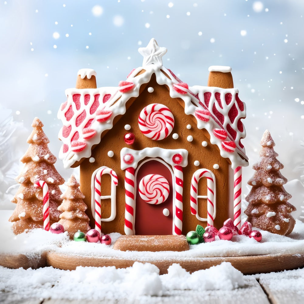 Gingerbread House Backdrop Snow Candy Peppermint Christmas Backdrop Ideas UK LXX59-178