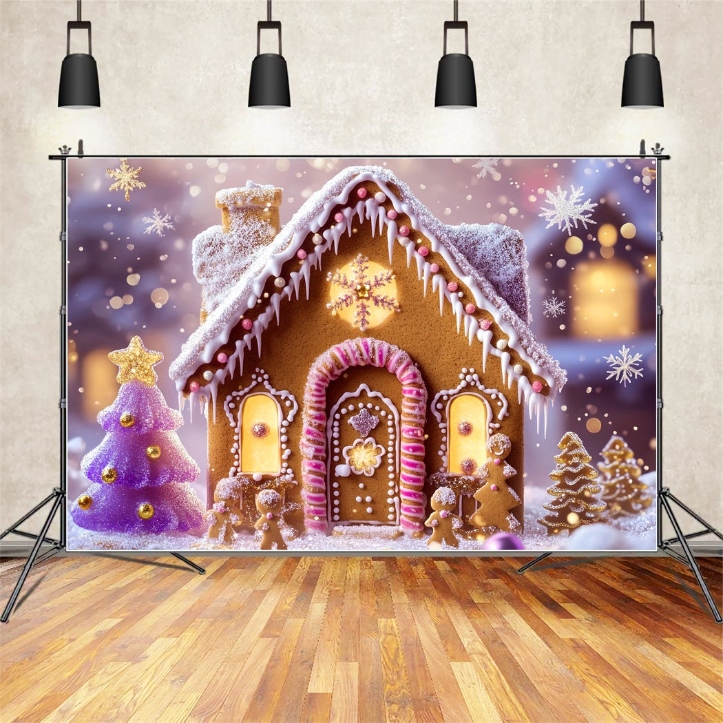 Gingerbread House Backdrop Glittering Gingerbread Cottage Lights Christmas Backdrops UK LXX59-179