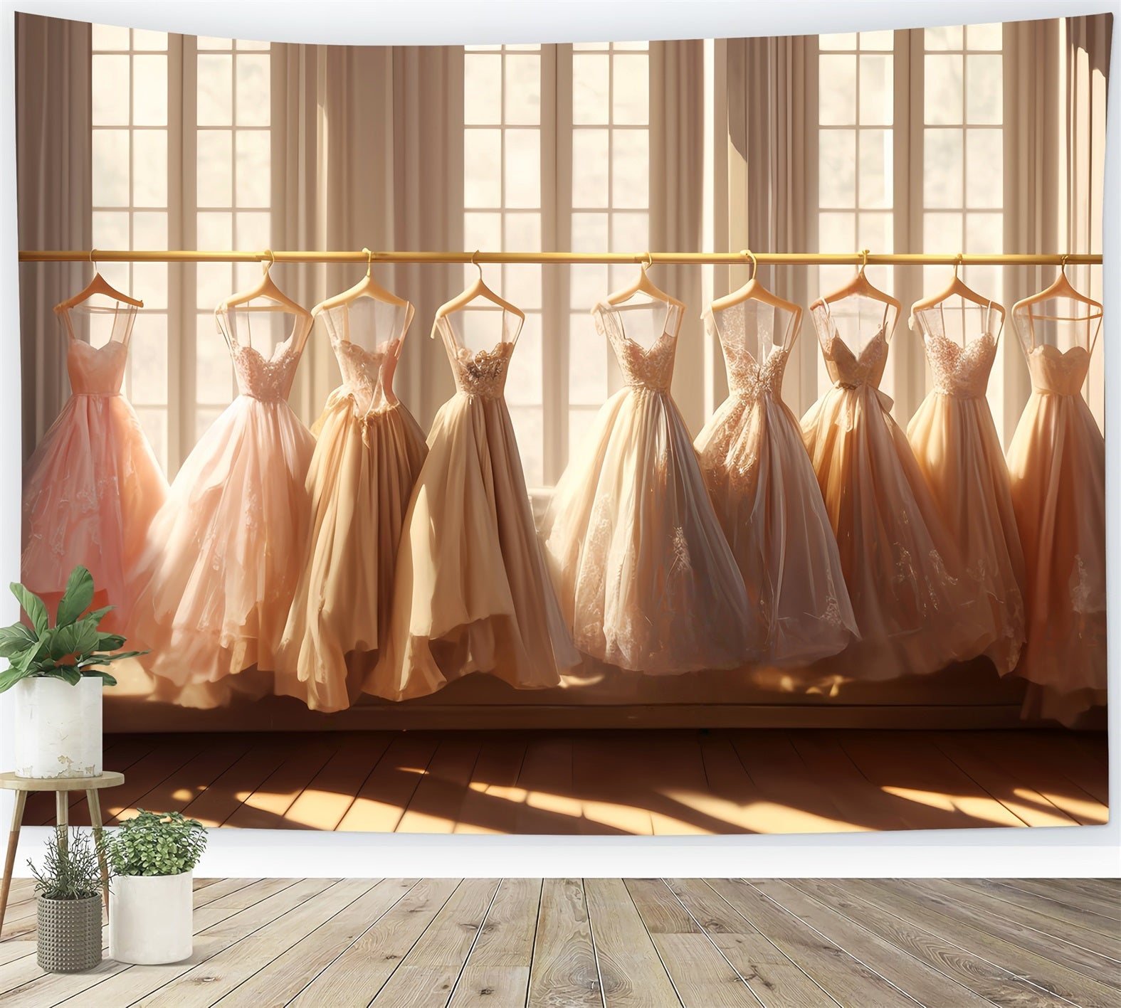 Dance Studio Backdrop Golden Ballroom Gown Display School Dance Backdrop UK LXX59-18