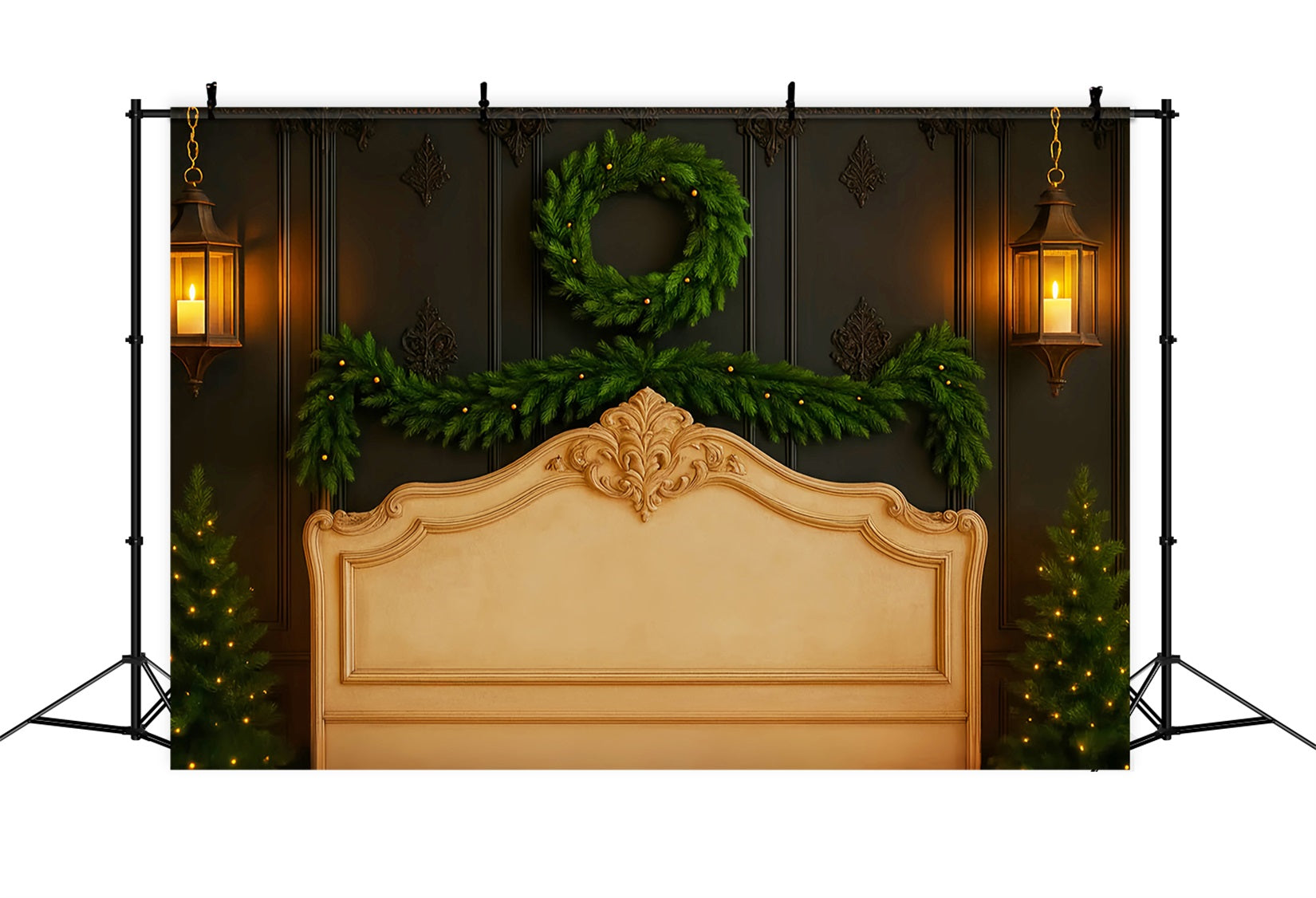 Headboard Backdrop Elegant Garland Wreath Wall Professional Christmas Backdrops UK LXX59-180