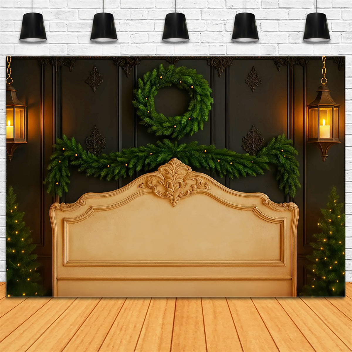 Headboard Backdrop Elegant Garland Wreath Wall Professional Christmas Backdrops UK LXX59-180