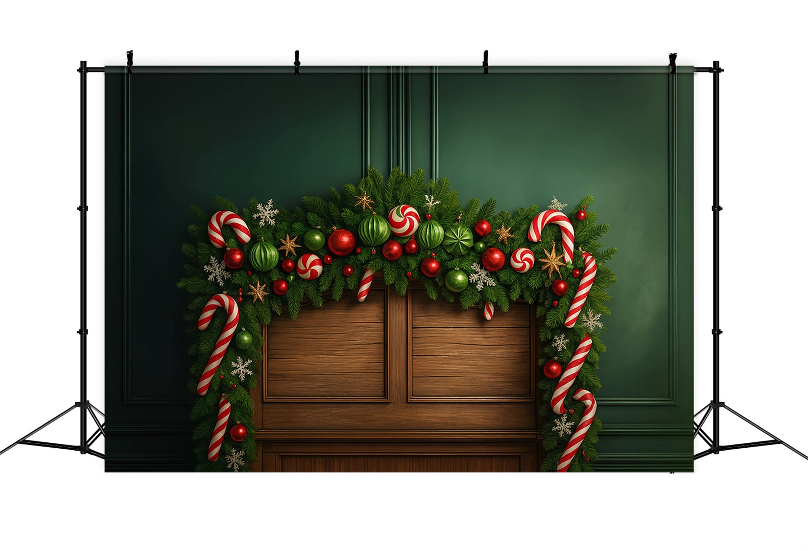 Headboard Backdrop Green Garland Candy Ornament Joy Christmas Photo Backdrop UK LXX59-183