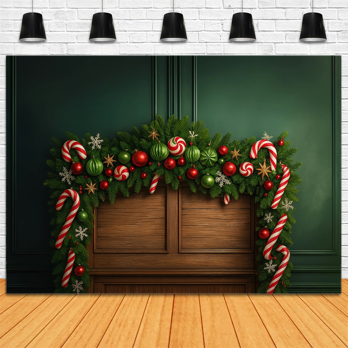 Headboard Backdrop Green Garland Candy Ornament Joy Christmas Photo Backdrop UK LXX59-183