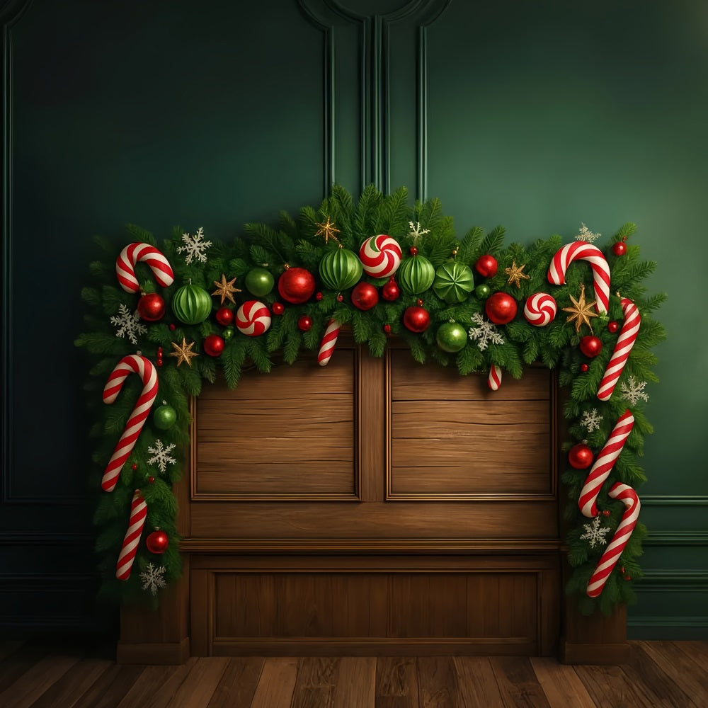 Headboard Backdrop Green Garland Candy Ornament Joy Christmas Photo Backdrop UK LXX59-183