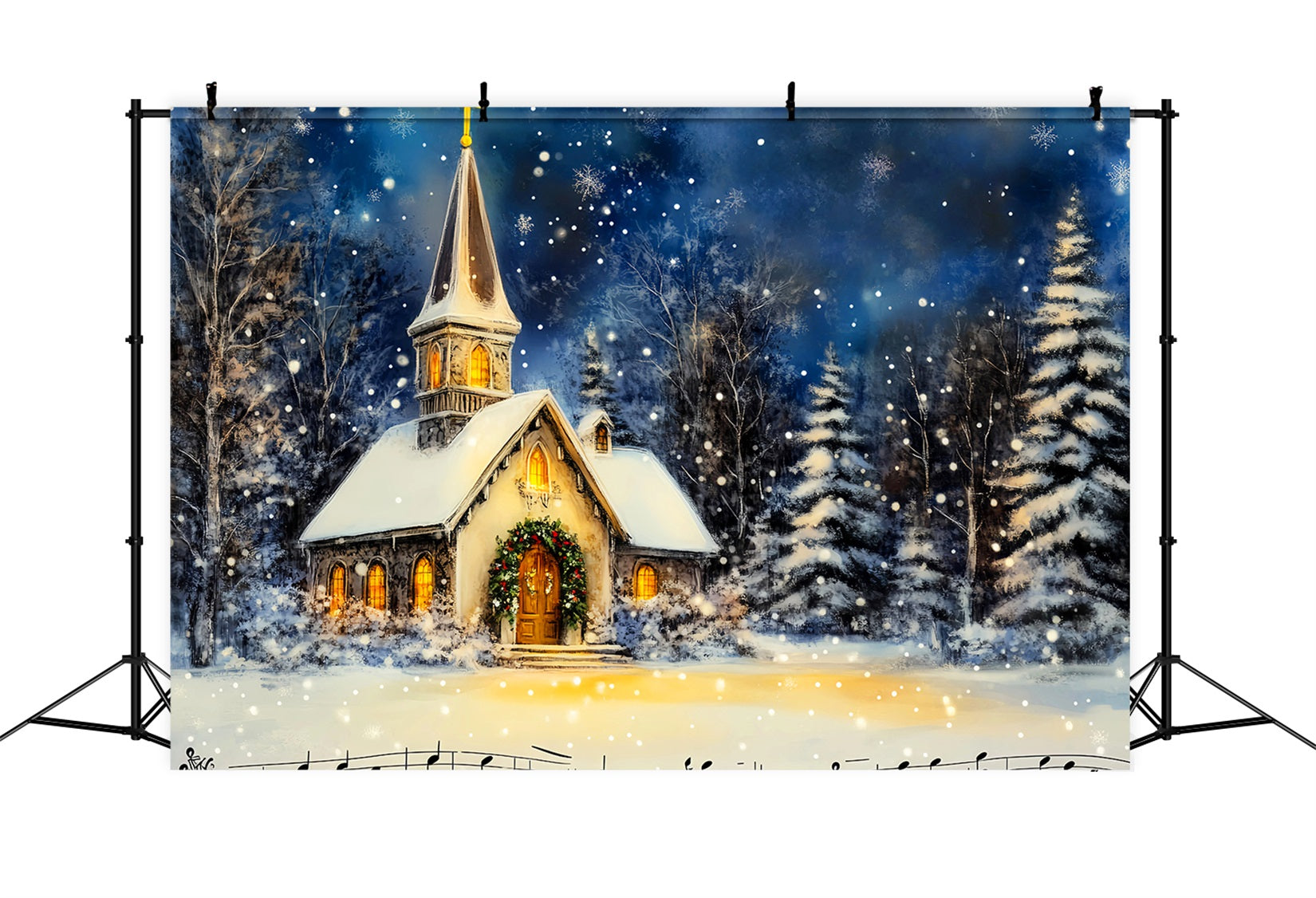 Christmas Church Backdrop Snowy Winter Night Christmas Backdrop for Photos UK LXX59-184