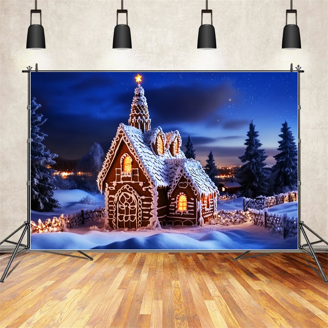 Christmas Church Backdrop Gingerbread House Starry Night Christmas Backdrops UK LXX59-186