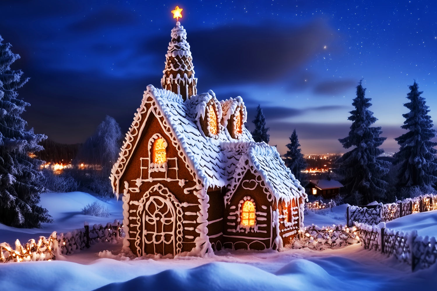 Christmas Church Backdrop Gingerbread House Starry Night Christmas Backdrops UK LXX59-186