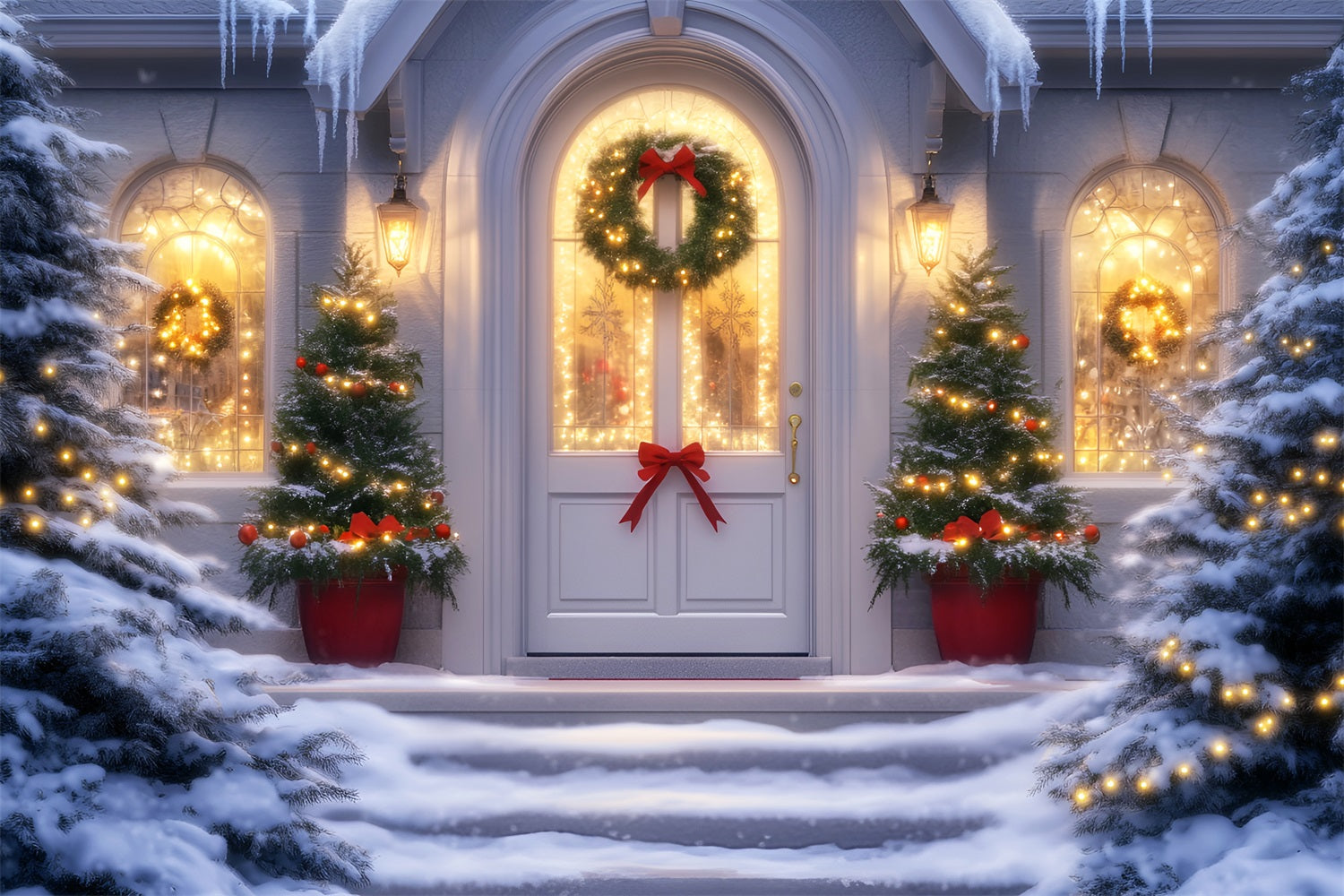 Christmas Church Backdrop Festive Doorway Wreath Lights Christmas Backdrops Sale UK LXX59-187