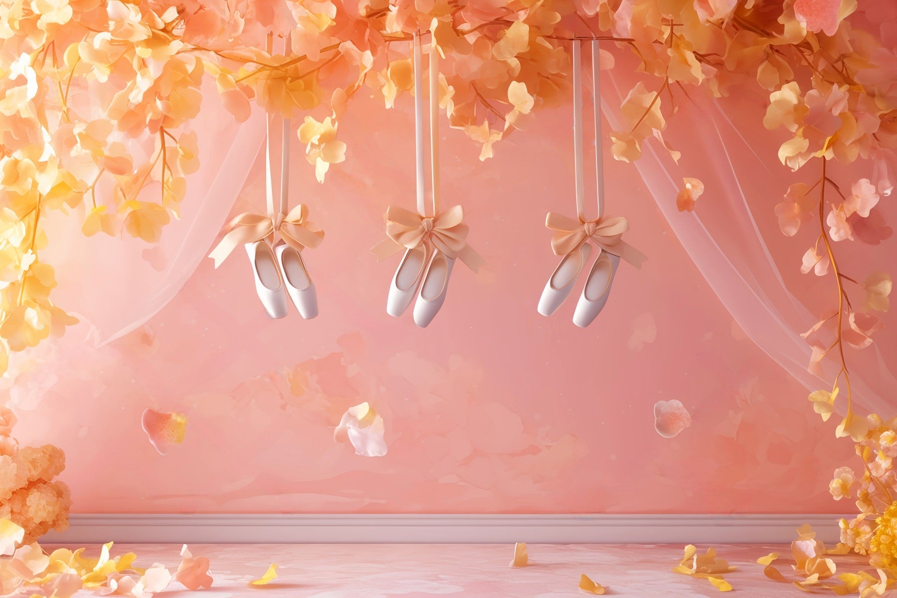 Dance Studio Backdrop Peach Blossom Ballet Slippers Dance Backdrops UK LXX59-19