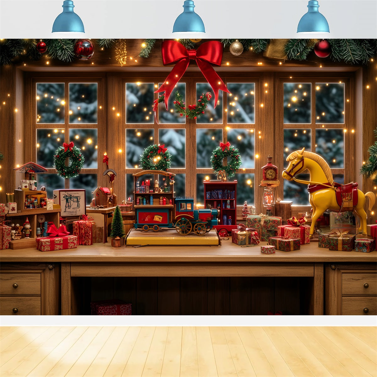 Toy Store Backdrop Toy Workshop Window Display Christmas Backdrop UK LXX59-191