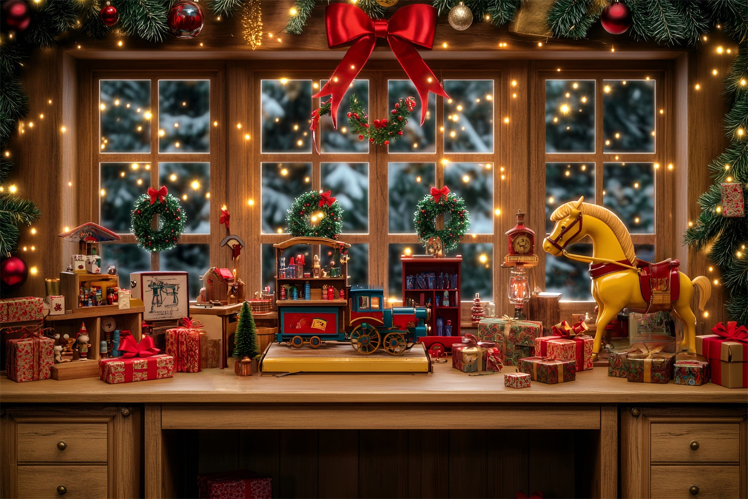 Toy Store Backdrop Toy Workshop Window Display Christmas Backdrop UK LXX59-191