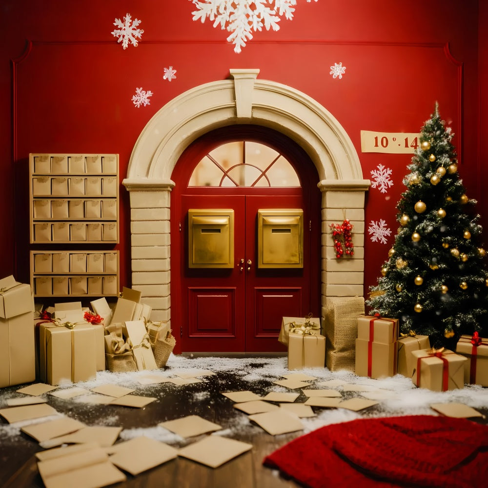 Santa Backdrop Golden Mailbox Holiday Door Christmas Photo Backdrops UK LXX59-196