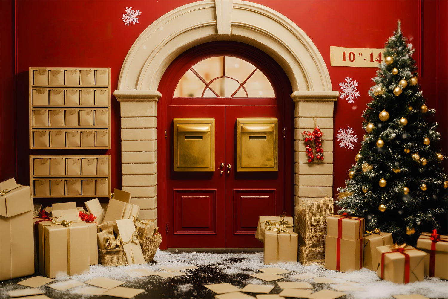 Santa Backdrop Golden Mailbox Holiday Door Christmas Photo Backdrops UK LXX59-196