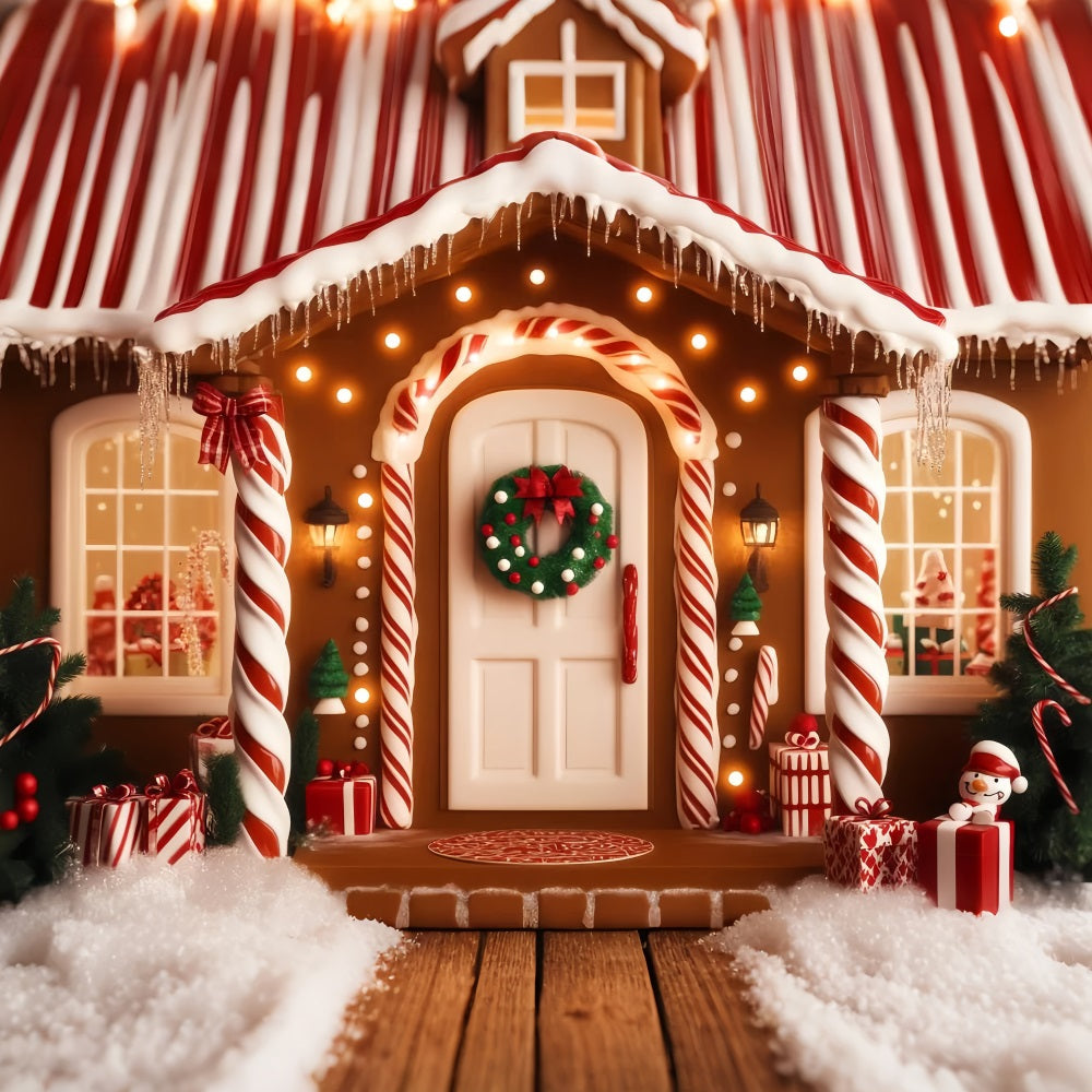 Gingerbread House Backdrop Candy Cane Gingerbread Porch Christmas Backdrops UK LXX59-197