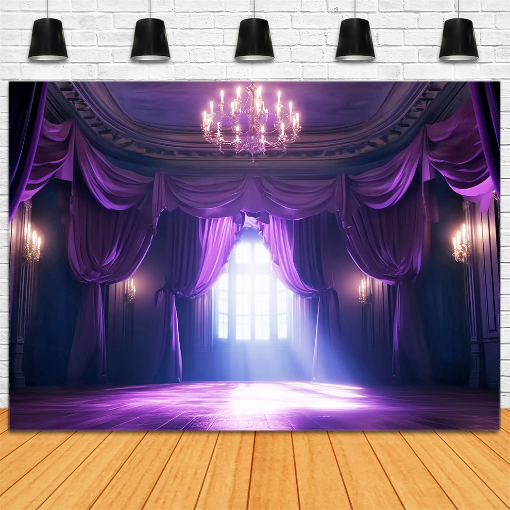 Dance Studio Backdrop Purple Curtain Chandelier Glow Dance Backdrops UK LXX59-2