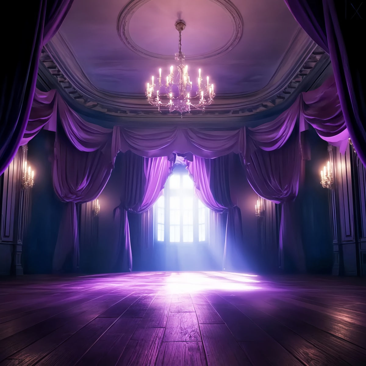Dance Studio Backdrop Purple Curtain Chandelier Glow Dance Backdrops UK LXX59-2