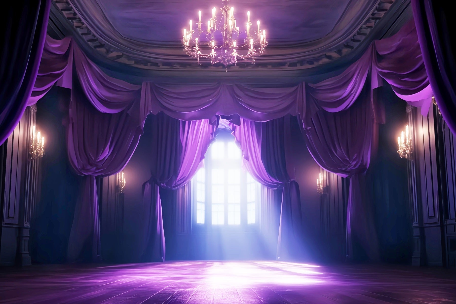 Dance Studio Backdrop Purple Curtain Chandelier Glow Dance Backdrops UK LXX59-2