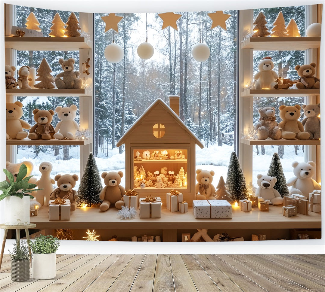 Toy Store Backdrop Winter Teddy Bear Display Christmas Backdrops for Photos UK LXX59-200