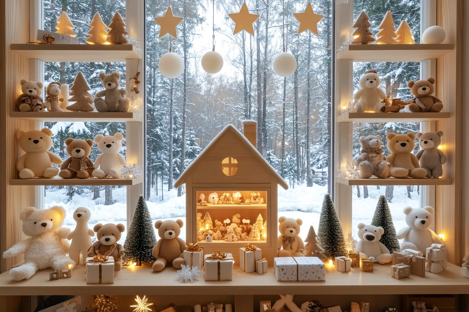 Toy Store Backdrop Winter Teddy Bear Display Christmas Backdrops for Photos UK LXX59-200