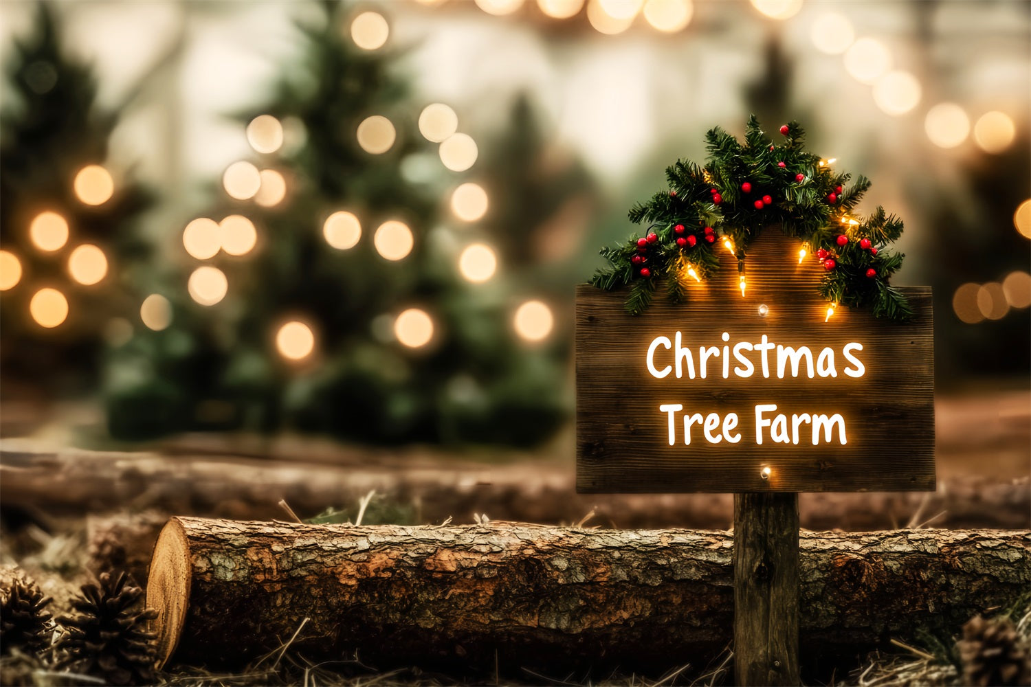 Christmas Farm Backdrop Rustic Tree Farm Sign Christmas Backdrops UK LXX59-203